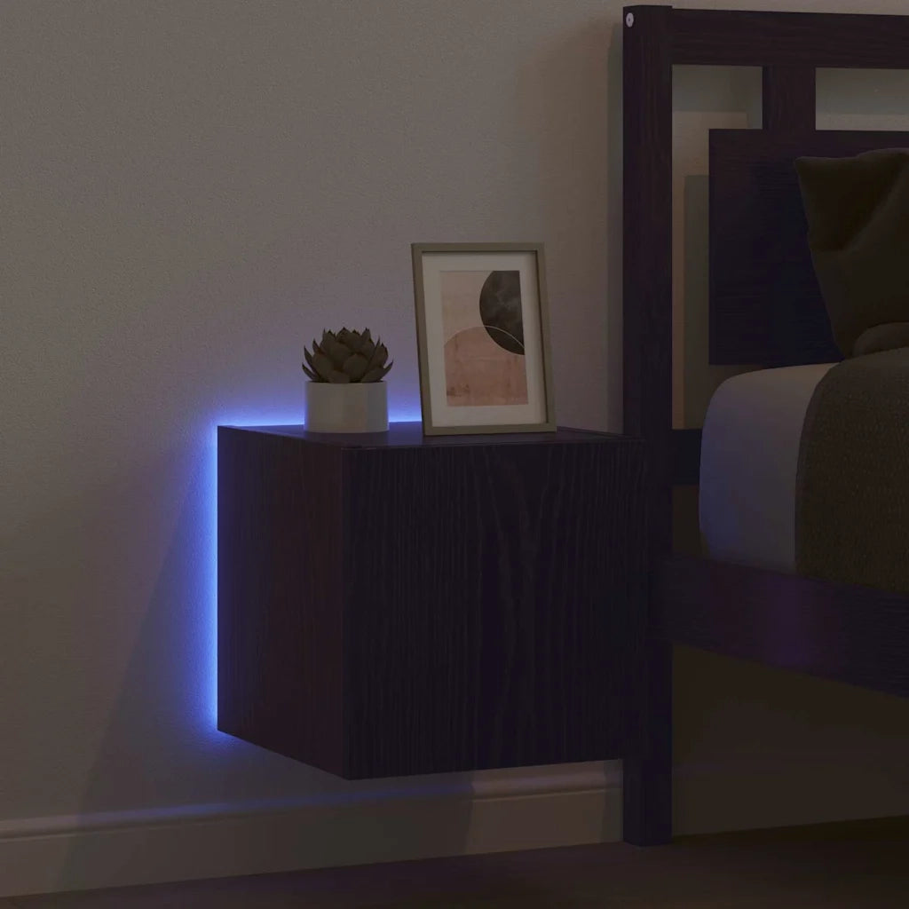 Mobile TV da parete con LED Rovere Nero 30,5 x 35 x 30 cm