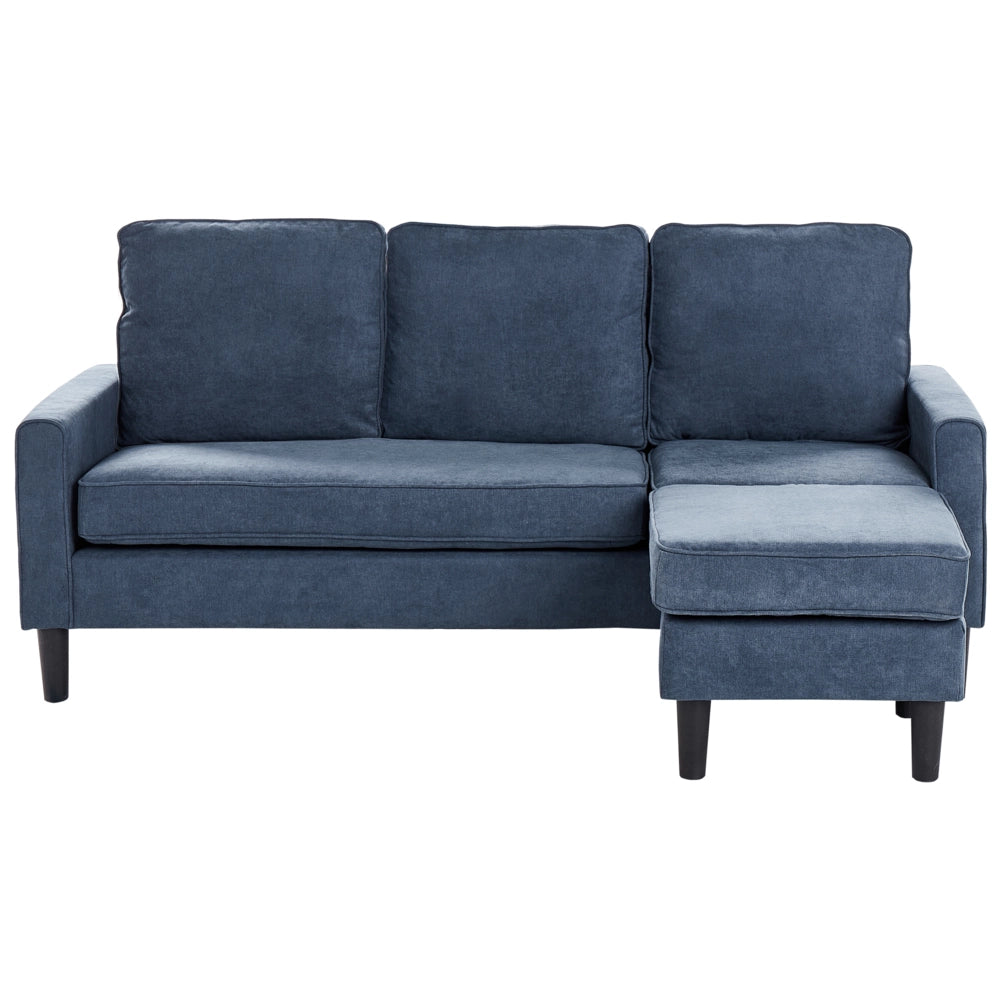 Divano di colore Blu Scuro a 3 posti con Poggiapiedi Ottomano Imbottito stile Classico Tradizionale