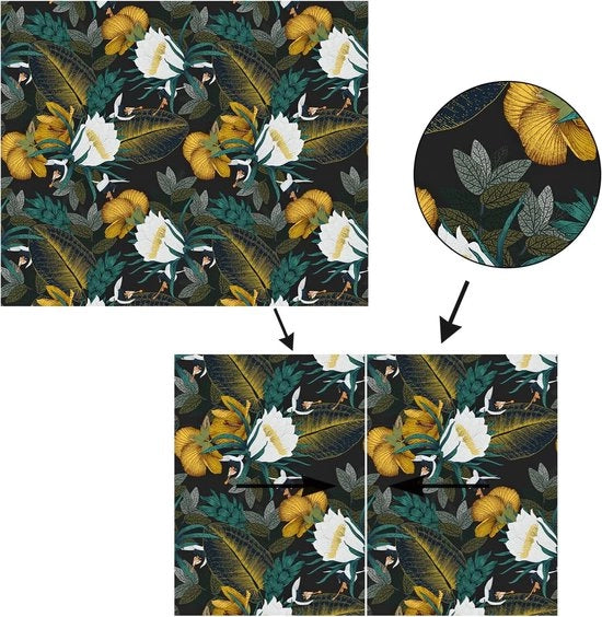 Behang Selfadesivo oro/nero/bianco carta da parati per mobili, soggiorno, foto, fiori, carta da parati selfadesiva lussuosa, PVC, decorare, carta da parati per mobili, disegno, nero opaco carta da parati, fiori, 44,5 cm x 300 cm