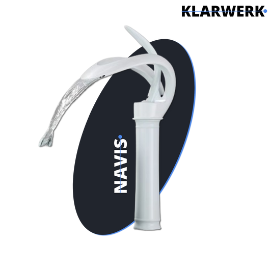 NAVIS | Rubinetto da bagno a cascata di design bianco alto | Elegante  in acciaio inox premium per lavelli alti miscelatore 2 attacchi