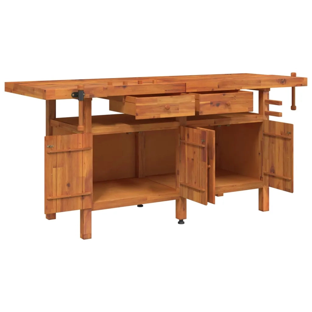 Banco Lavoro Cassetti e Morse 192x62x83cm Legno Massello Acacia 153326