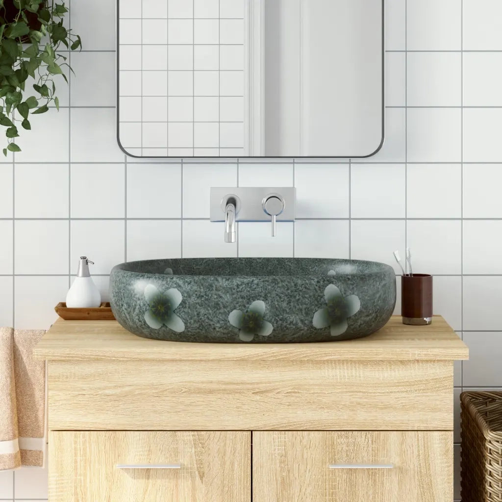 Lavabo da Appoggio-Lavandino-Lavello Blu Ovale 59x40x14 cm Ceramica