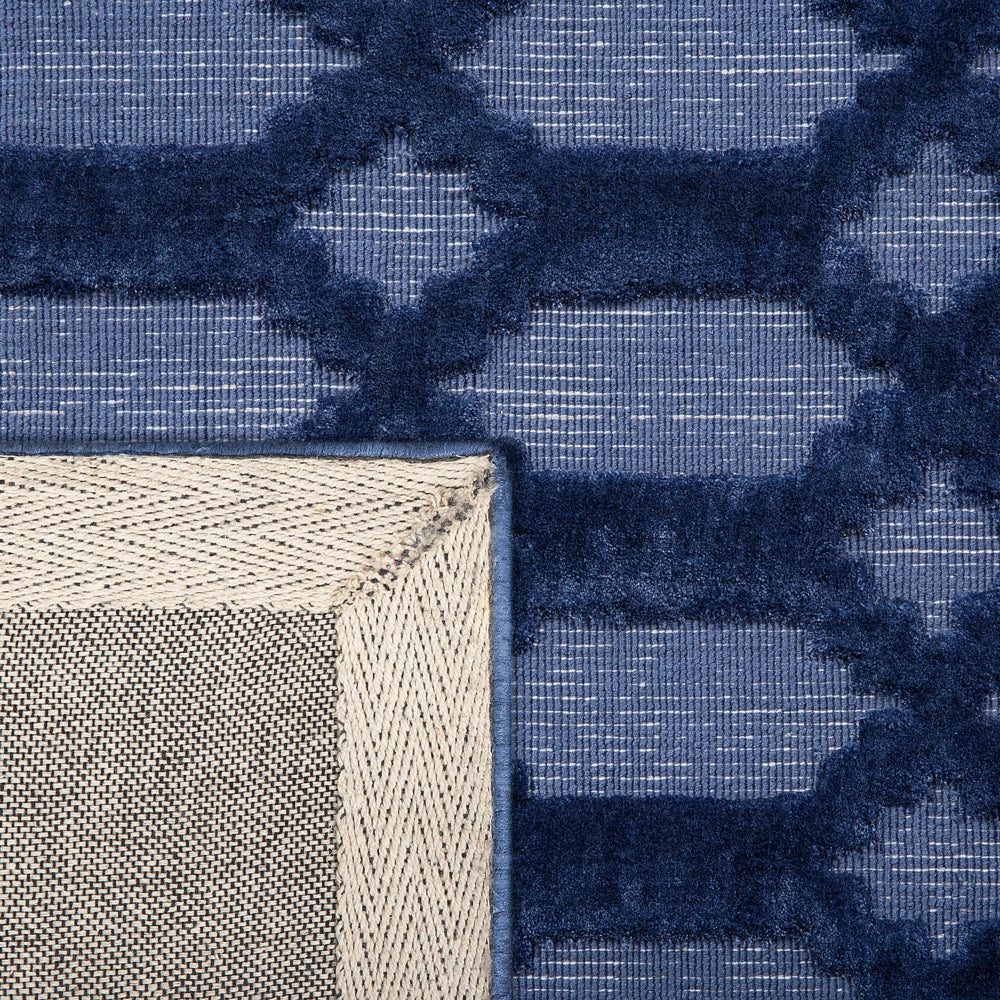 Tappeto Blu Viscosa 140 x 200 cm Motivo Geometrico Tessuto a Mano Flatweave