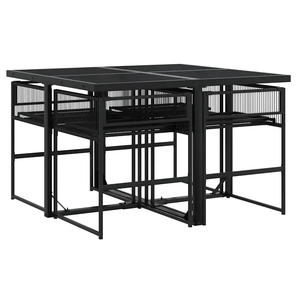 Set da Pranzo da Giardino 5 pz Nero con Cuscini in Polyrattan 3295023