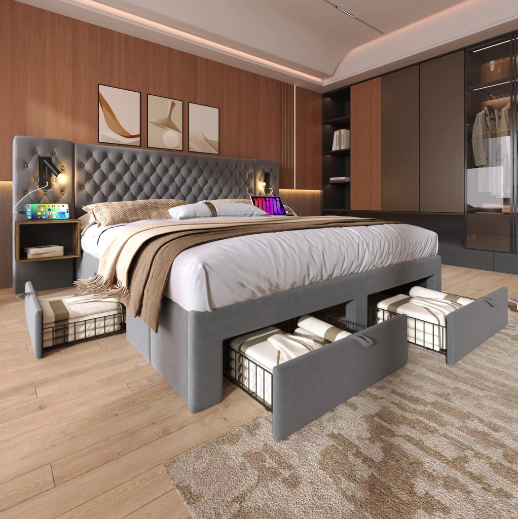 Letto matrimoniale 180x200 cm con comodini, luci e USB-C