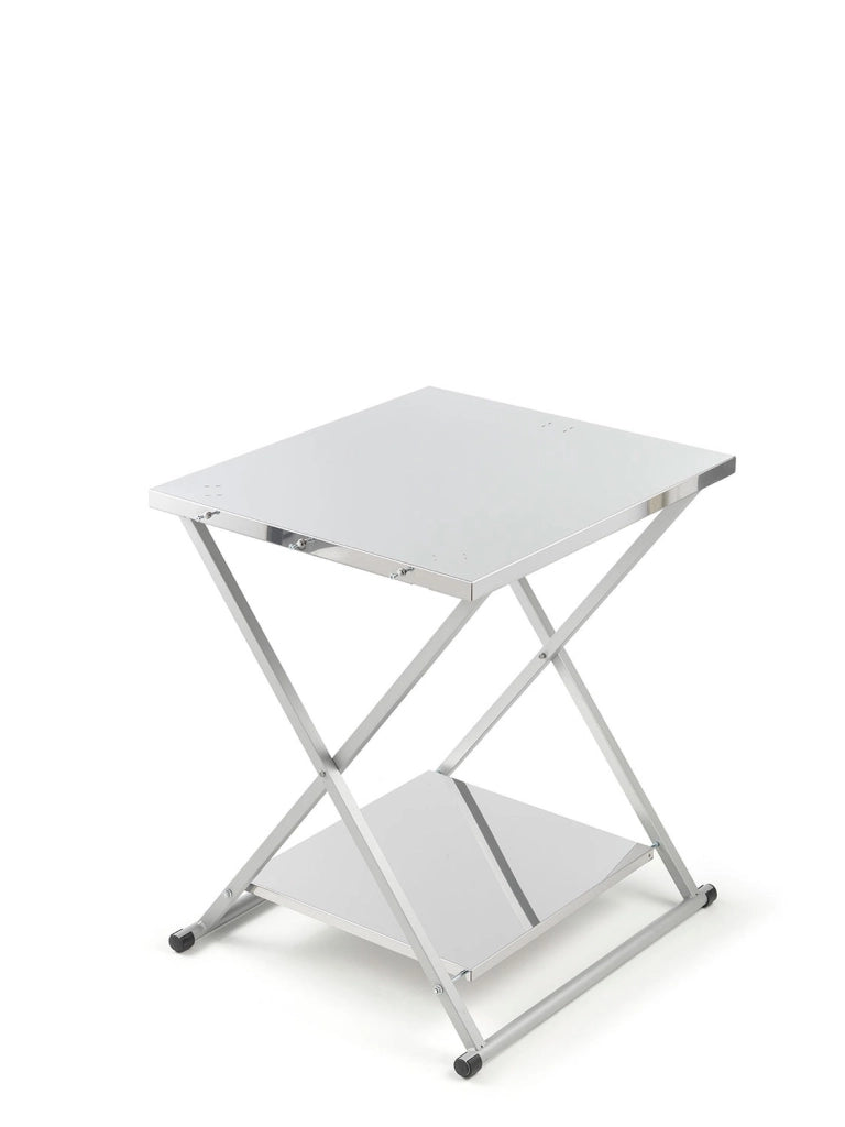Tavolo Pieghevole Ompagrill con Piano di Lavoro in Acciaio Inox 70x78x90 cm Ganci Porta Utensili per Barbecue e Ripiano