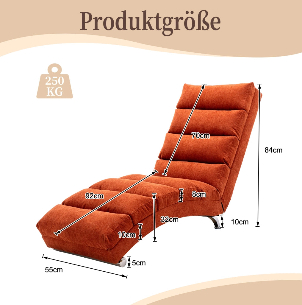 Chaise longue relax con vibrazione; schienale ergonomico 140°; 55x148x84 cm; arancione in lino