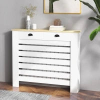 Copri Termosifoni in MDF con 2 Cassetti, 111x19x95,5 cm, Bianco