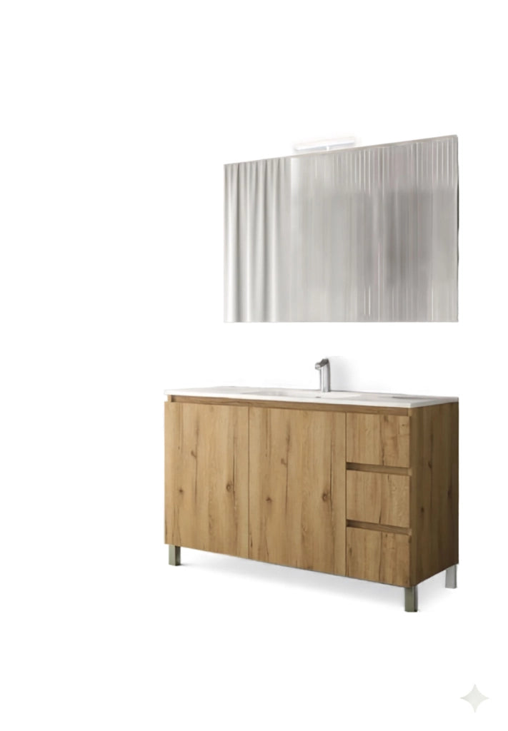 Mobile da Bagno a Terra con Lavabo 100 cm e Specchio Bali Light 2+3 Rovere Miele