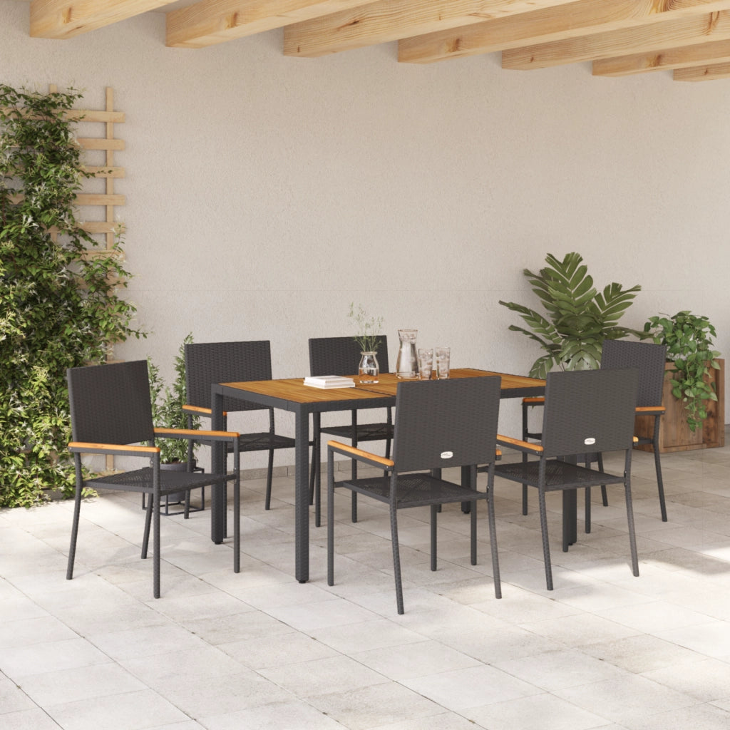 Set da Pranzo da Giardino  7 Pezzi in Polyrattan Nero