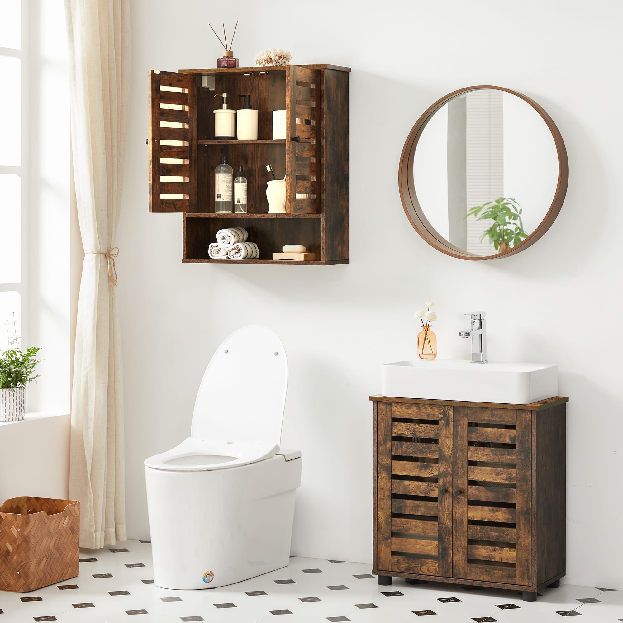 Mobiletto da bagno VALORA rustico marrone per organizzare lo spazio BBK121X01V1