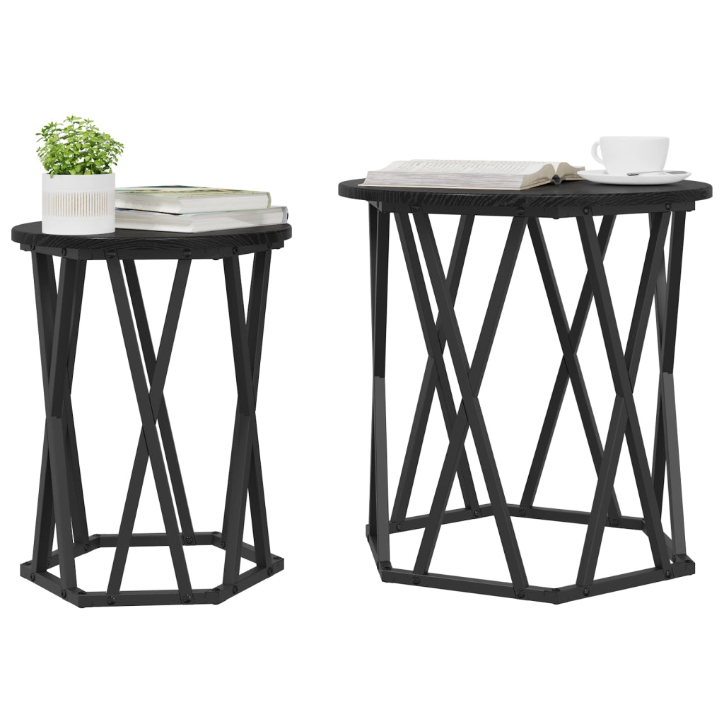 Tavolini 2 pz Nero Rovere Legno Ingegnerizzato