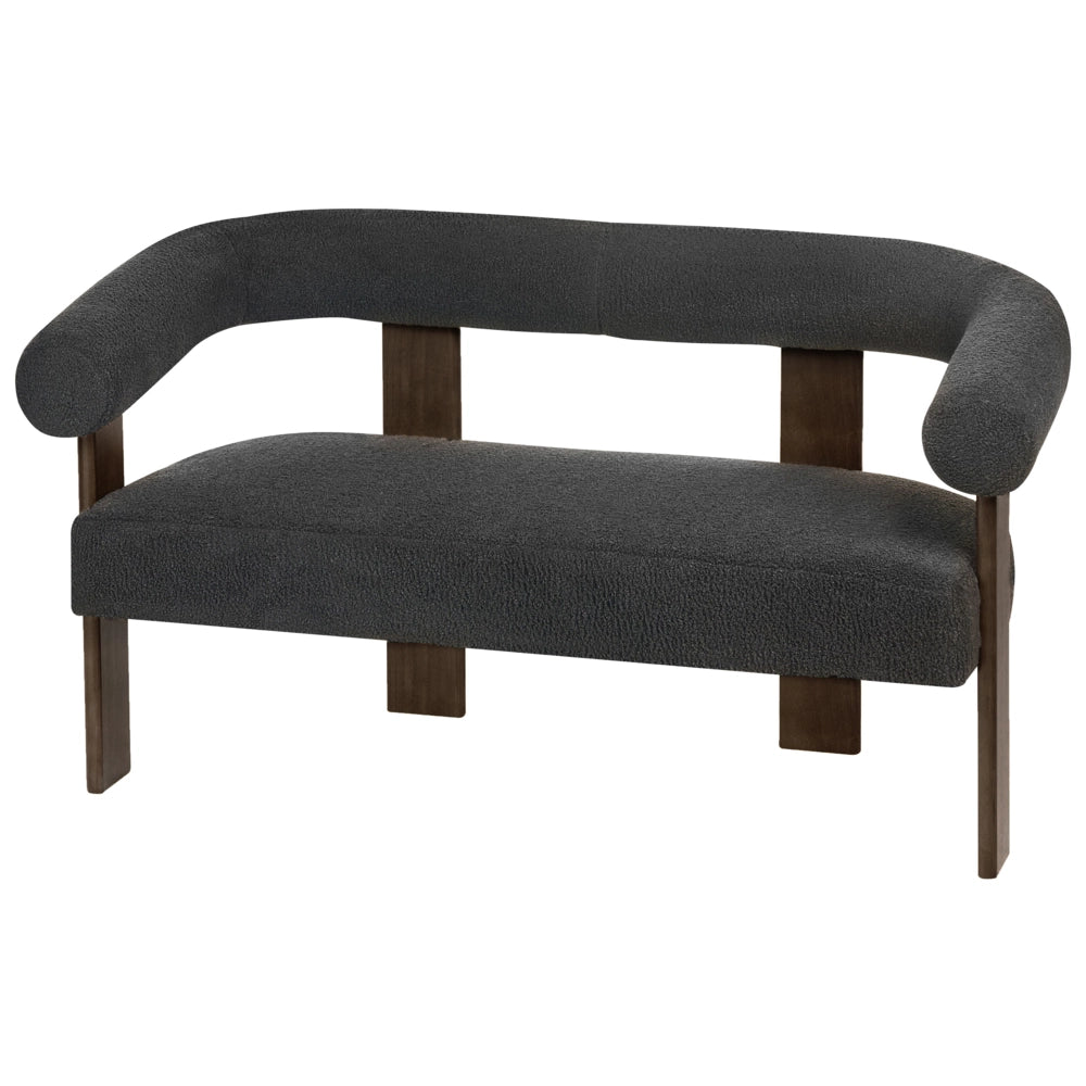 Set da salotto divano a 2 posti poltrona imbottita bouclé nero e marrone scuro stile retrò soggiorno