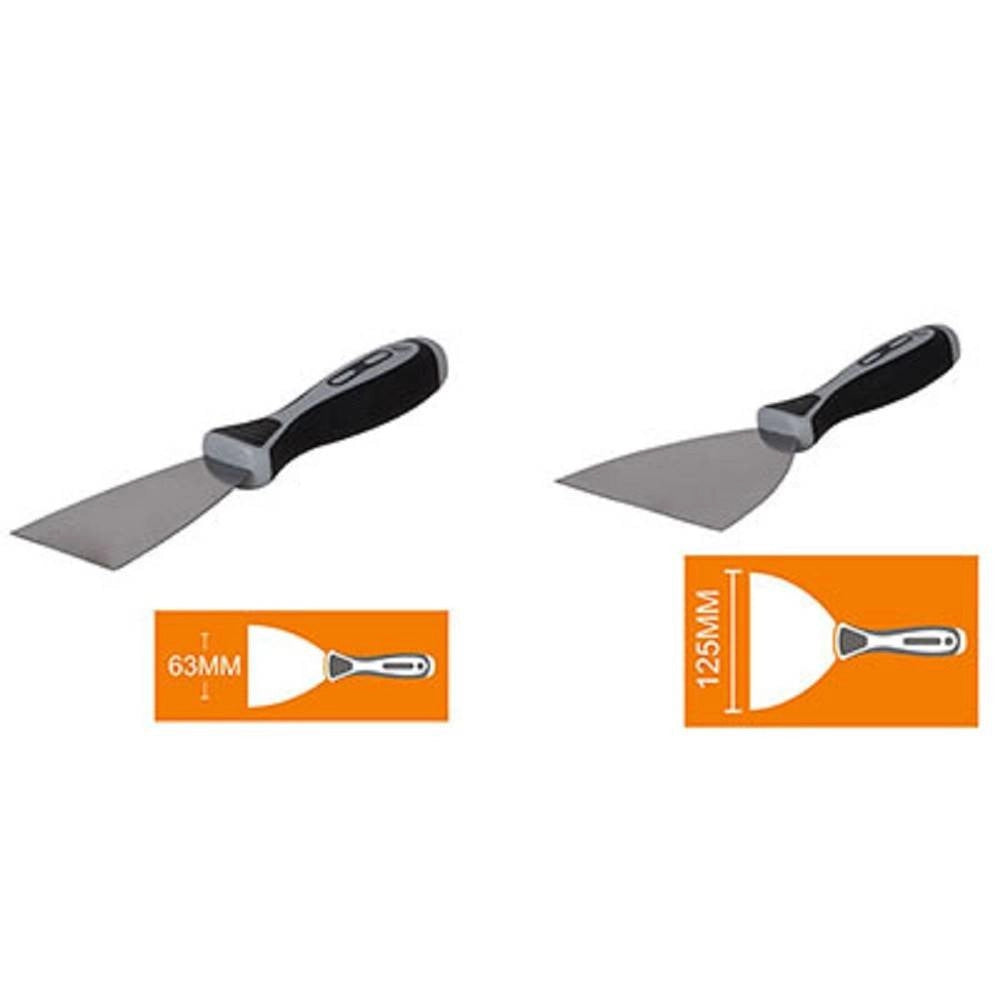 Trade Shop - Spatola In Acciaio 2pz Manico Antiscivolo Per Pittori Stuccatori 63 125 Mm -