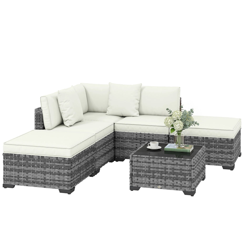 Set Giardino 6 Pezzi Rattan Acciaio ¨C Zephmum ¨C Divano Tavolino Cuscini Grigio