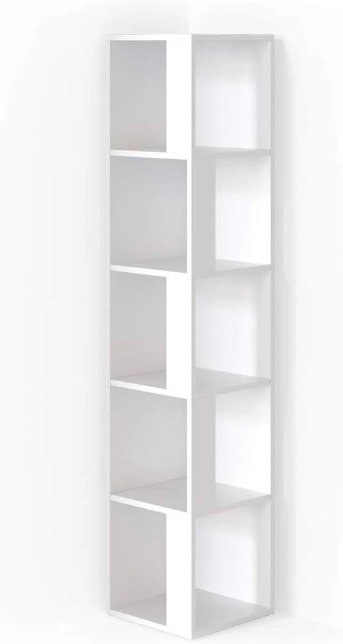 Scaffale angolare Lio, Bianco, 33.3 x 162.2 cm, per riporre libri e decorazioni negli angoli della stanza
