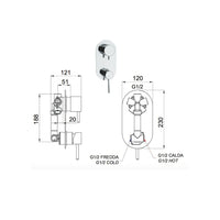 Rubinetto doccia con deviatore a 4 posizioni serie minimal