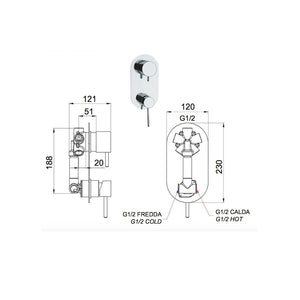 Rubinetto doccia con deviatore a 4 posizioni serie minimal