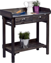 Tavolo per piante con 2 ripiani - multifunzionale - 1 pezzo - nero - legno di cedro massiccio - 79 x 39 x 90 cm