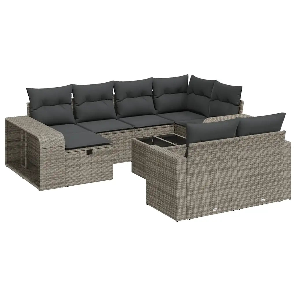Set Divani da Giardino 11 pz con Cuscini in Polyrattan Grigio