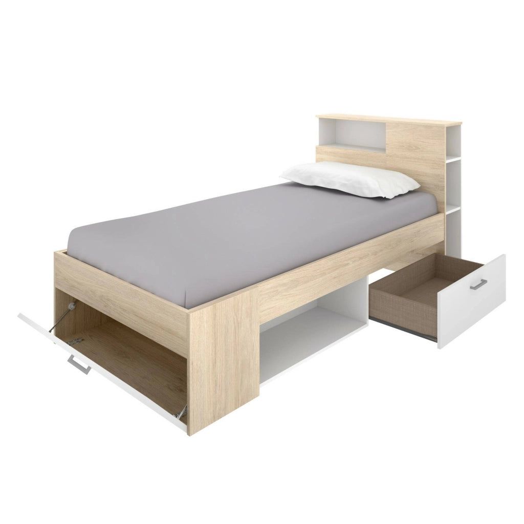 Letto singolo Adrielle, Sommier per camera da letto, Giroletto per stanza, Struttura porta materasso, 218x99 h96 cm, Bianco