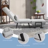 Poltrona Letto 3 in 1 con Cuscino Incluso, in Acciaio e Poliestere, 71x71x97 cm, Grigio Chiaro