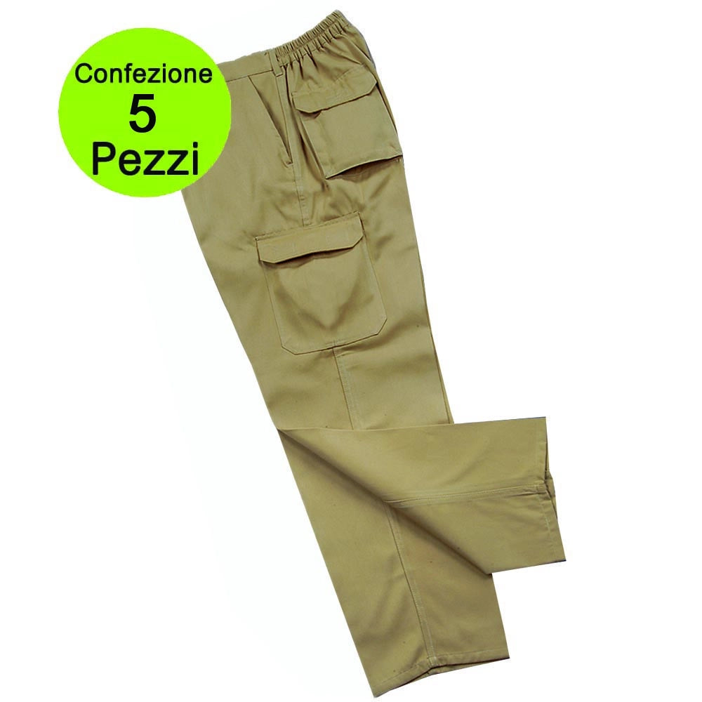 Multipack da 5 pz tg. l pantaloni da lavoro work professional multitasche kaki