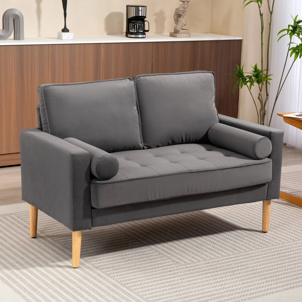 Divano 2 posti in velluto grigio con cuscini ¨C Minimal ¨C 127 cm