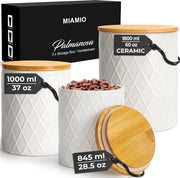 Set di 3 scatole di conserva per il bancone di cucina, scatola di conserva in ceramica con coperchio in legno ermetico - perfetta per il caffè, il tè, lo zucchero - Collezione Palmanova