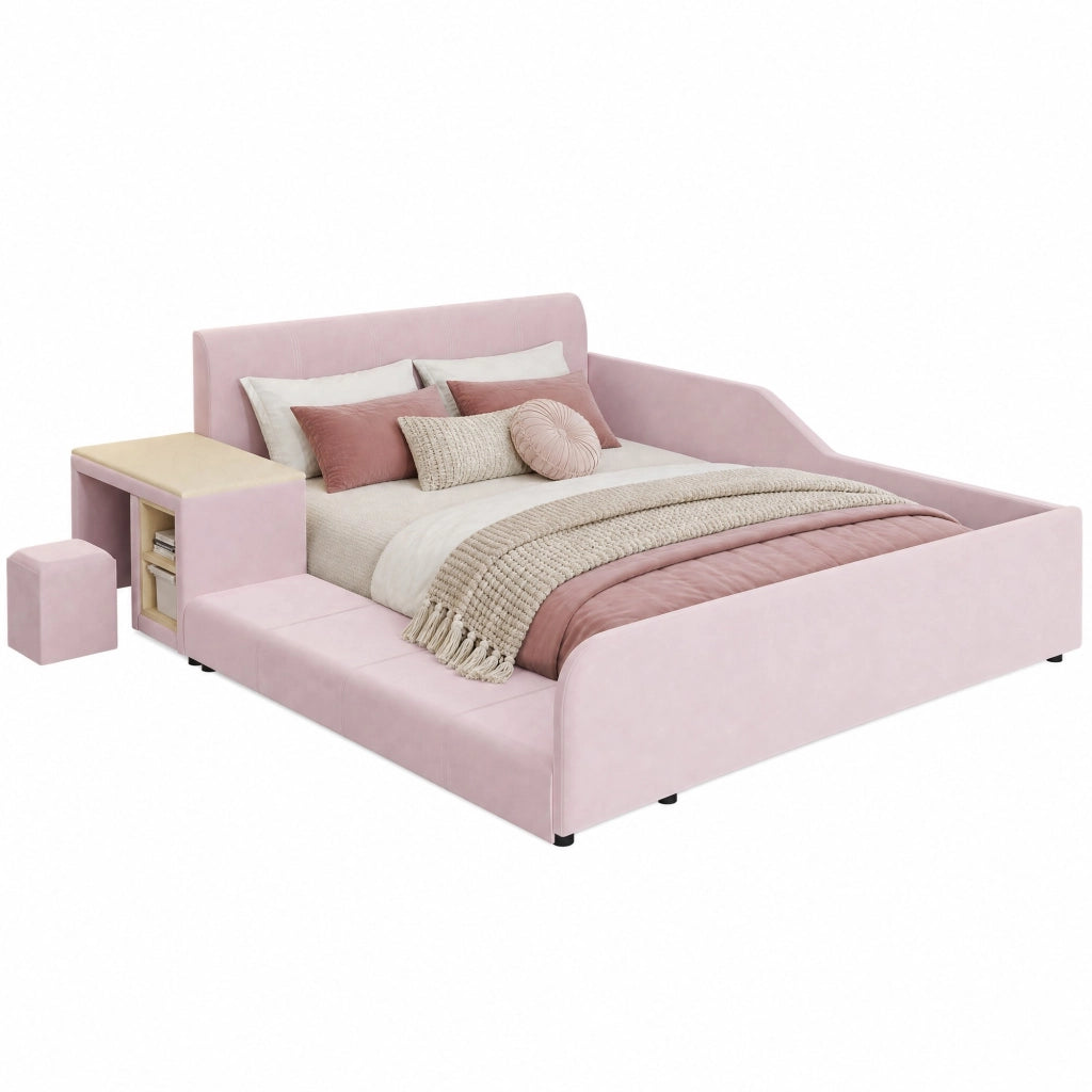 Letto Combinato 140 x 200 cm; Letto Singolo - Scrivania; Sgabello e Mensola - Rosa