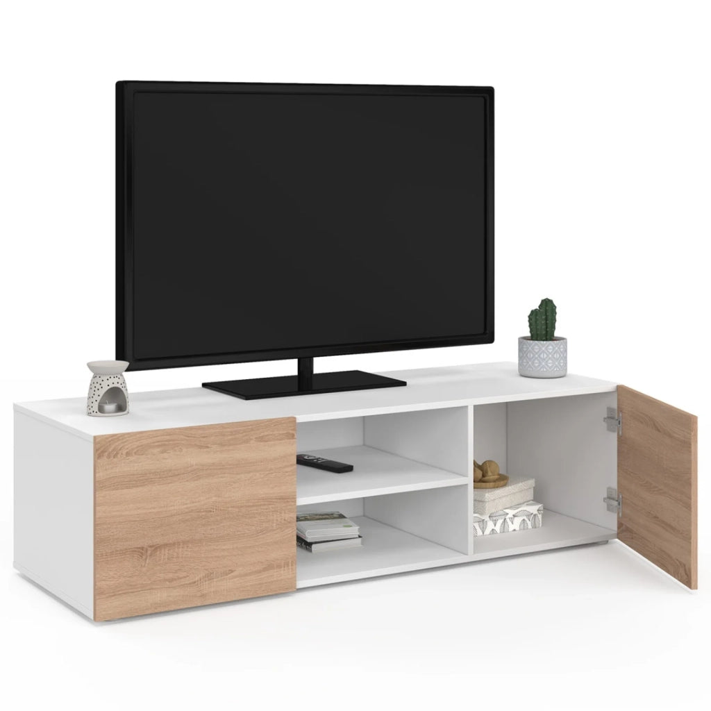 IDMarket - Porta TV ELI bianco con ante in faggio