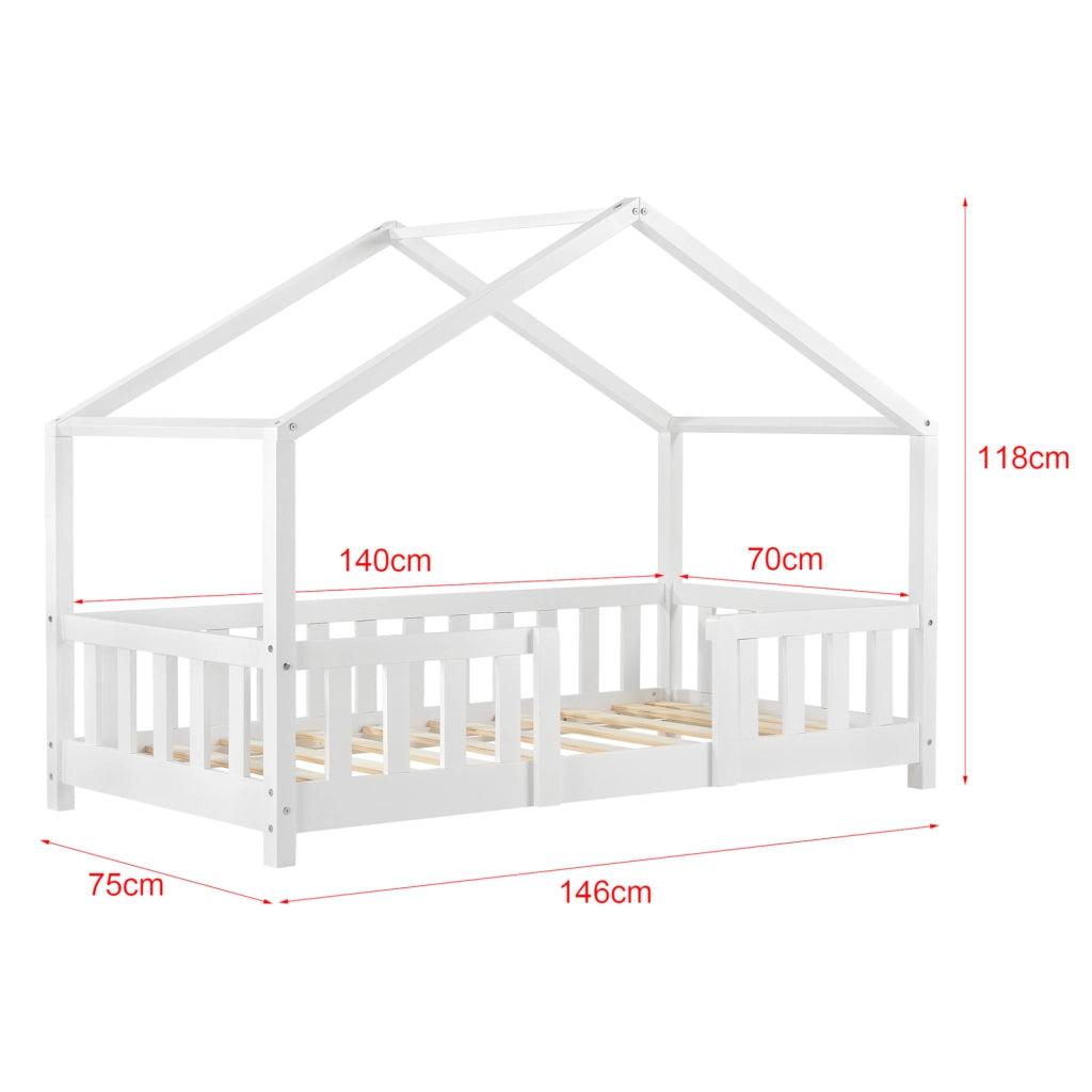 Letto per Cameretta Treviolo a Forma di Casetta 70x140 cm Bianco [en.casa]