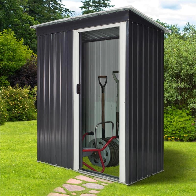 CASETTA PORTA ATTREZZI CON PORTA SCORREVOLE IN ACCIAIO NERO 163 X 89 X 182 CM