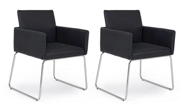 Set 2 Sedie Imbottite 60x54x80,5 cm Sixty in Ecopelle Nero