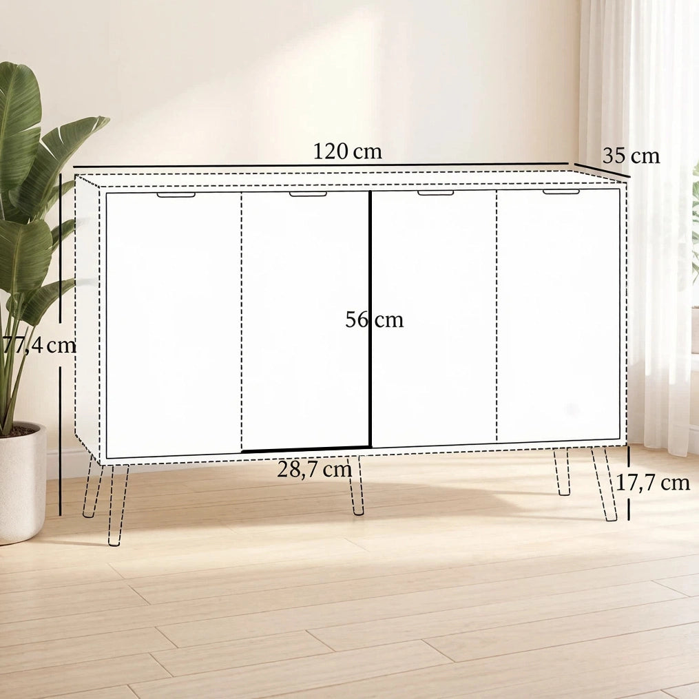 Credenza 120x35x77,4 cm bianca in truciolare - ripiano regolabile