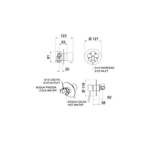 Rubinetto doccia con deviatore a 4 posizioni su doppia piastra serie minimal