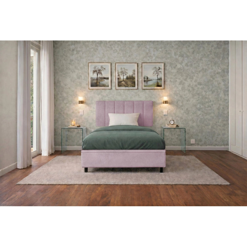 Letto imbottito Singolo 80x190 cm Vertical - Contenitore,Glicine,Microfibra