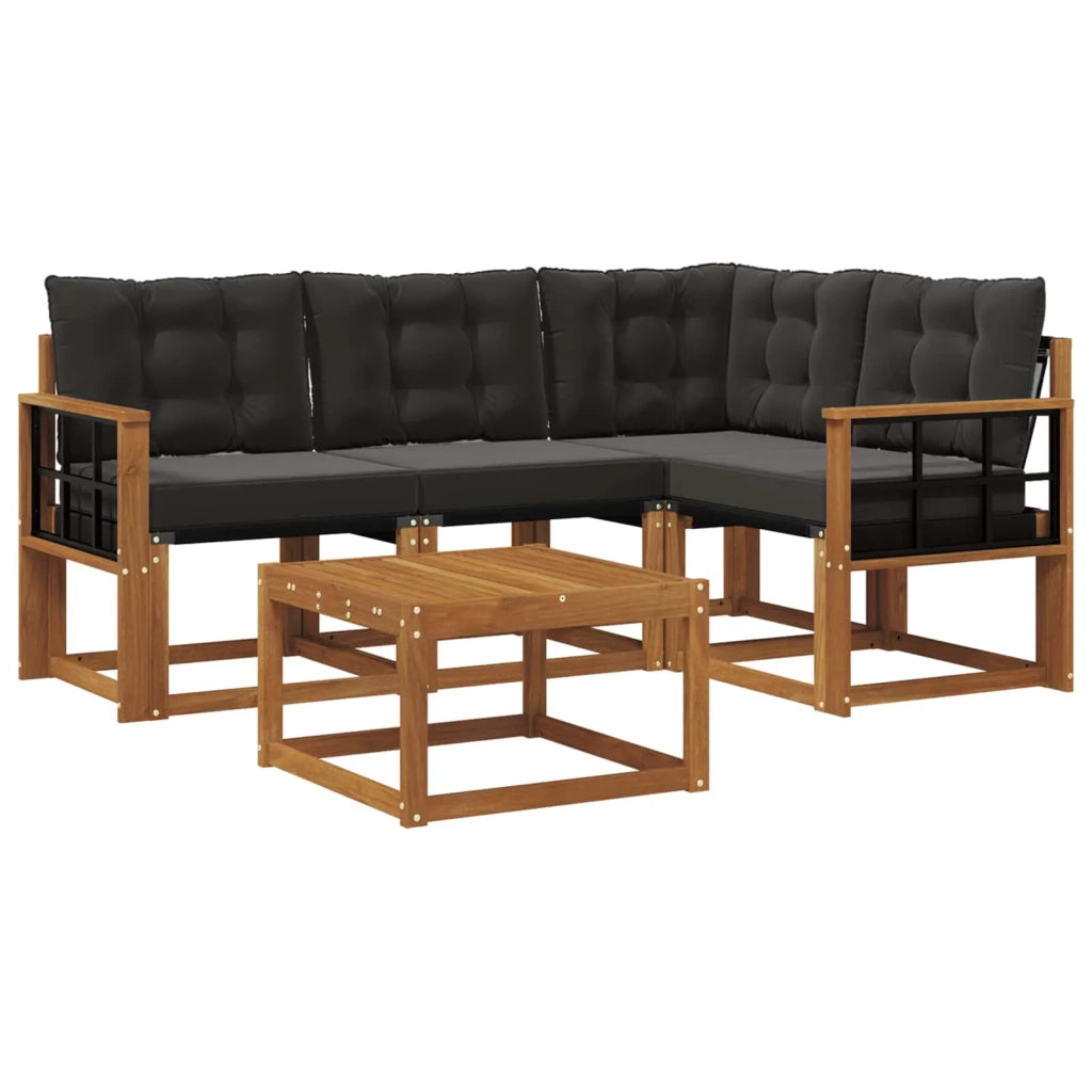 Set di divani da esterno con cuscino 5 pcs Naturale e Nero 3368647