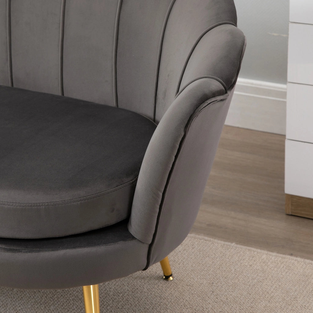 Divano 2 Posti Tessuto Velluto Imbottito ¨C Zephmum ¨C Grigio 133x63x75