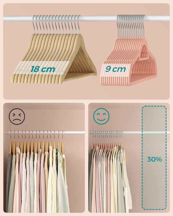 Grucce VALORA in velluto rosa per organizzare il guardaroba - CRF20PK x20