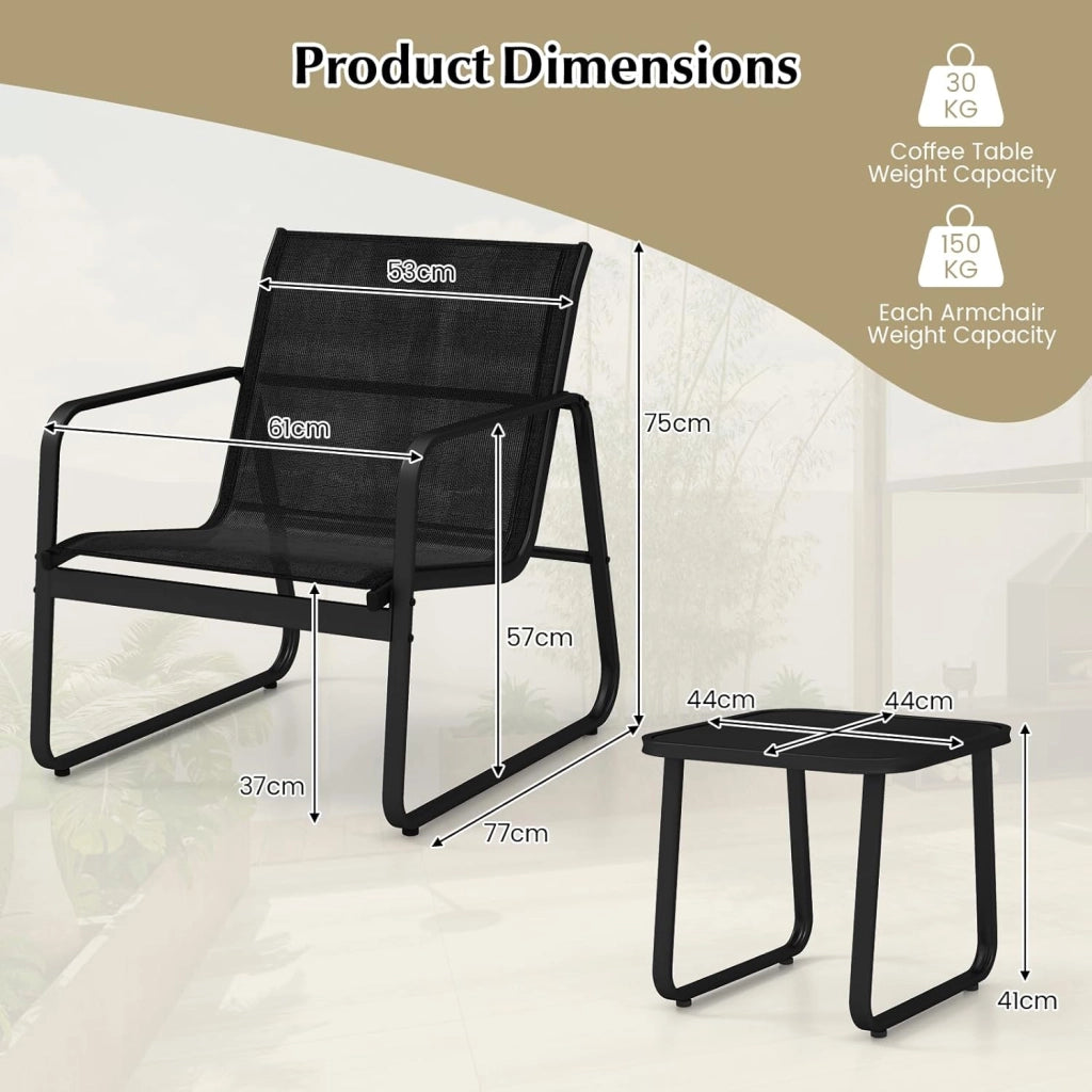 Set da Giardino per Balconi, Mobili da Esterni Compatti per 2 Persone, Salotto da Giardino con 2 Sedie e Tavolino, Set da Giardino in Tessuto Resisteente al Textilene
