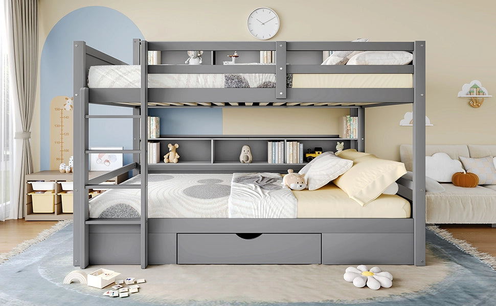 LETTO A CASTELLO 90x200 cm Grigio con cassetto e vani contenitore