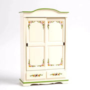 Armadio 2 ante scorrevoli legno shabby bianco decorato filo verde 122x59x200 - Mobili 2G