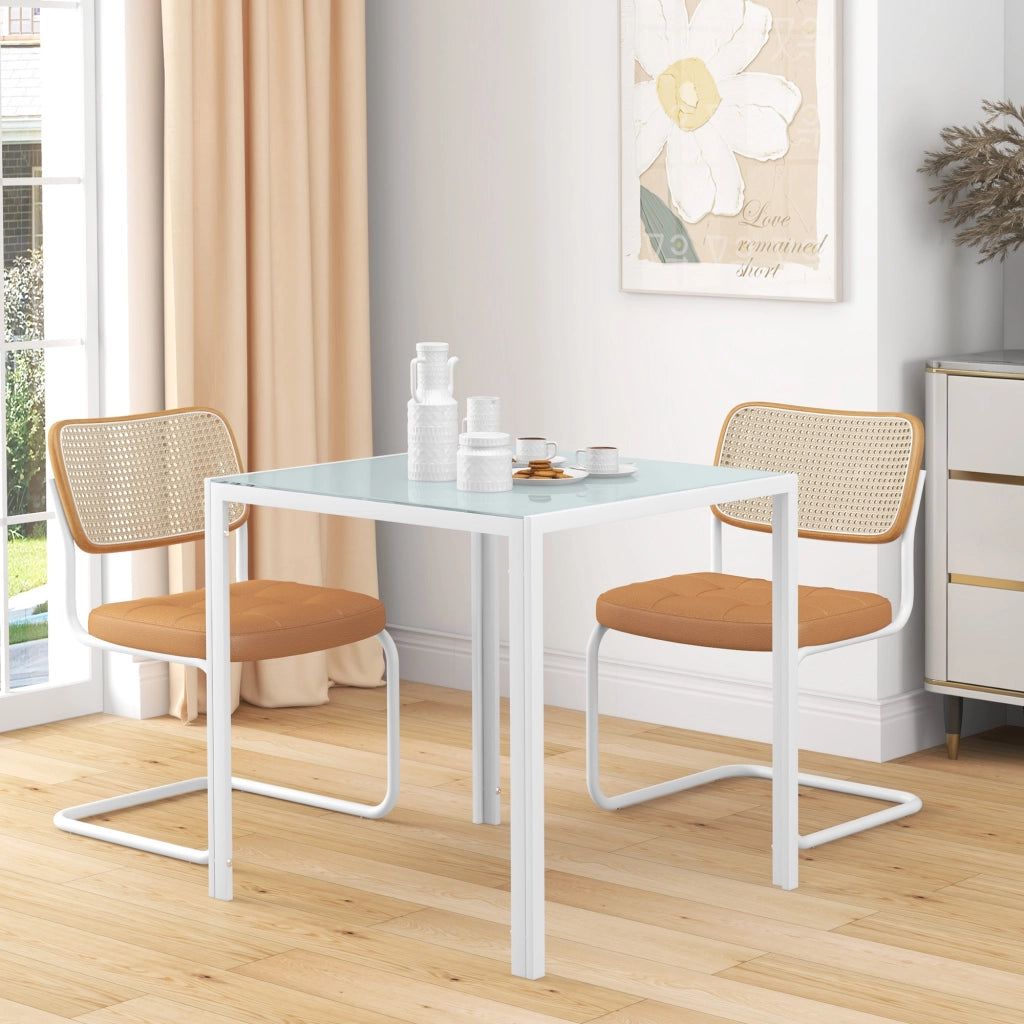 Tavolo da pranzo - quadrato per 4 - piano in vetro temperato - 75x75x75 cm - bianco - fino a 80 kg
