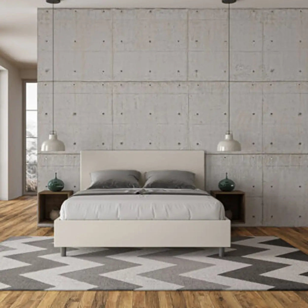 Letto matrimoniale con rete imbottito 160x200 similpelle bianco Adele