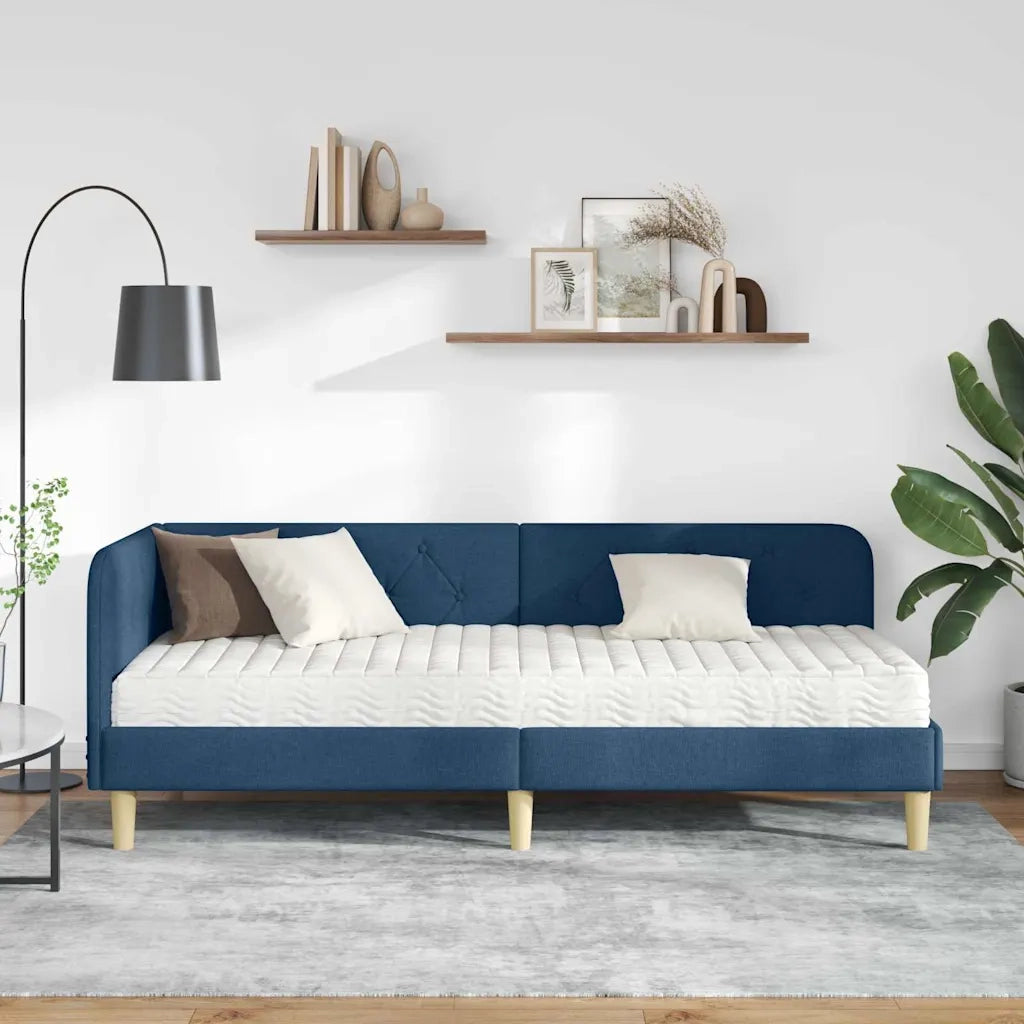 Letto singolo | Letto per adulti | Cornice del letto ad angolo Blu 80 x 200 cm Tessuto