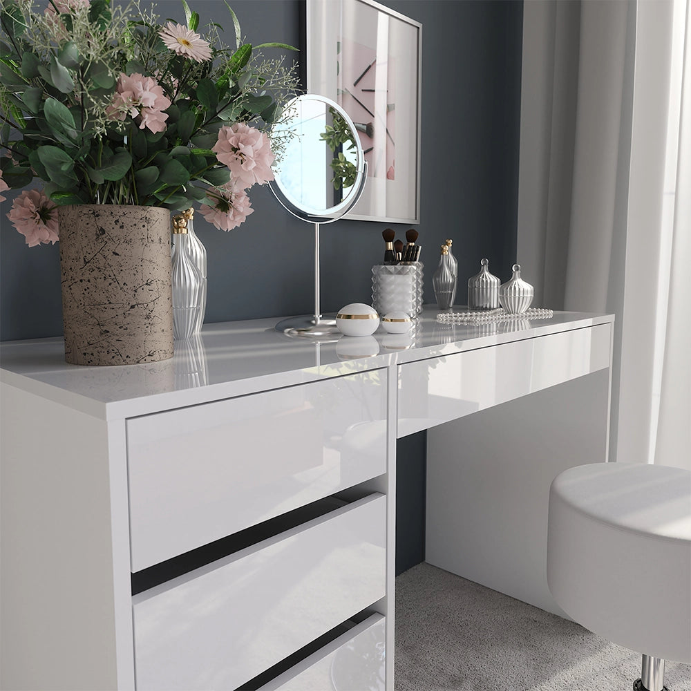 Vicco Tavolo da toeletta Bianco/bianco lucido 119.8 cm con sgabello