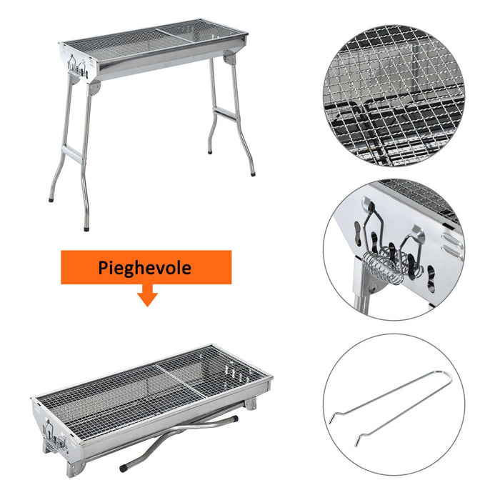 Barbecue a Carbone Carbonella Portatile e Pieghevole in Acciaio Inox