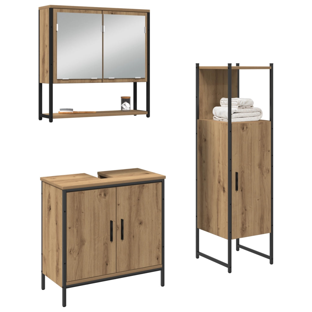 Set di arredamento bagno in 3 pezzi Rovere Massello Legno Ingegnerizzato