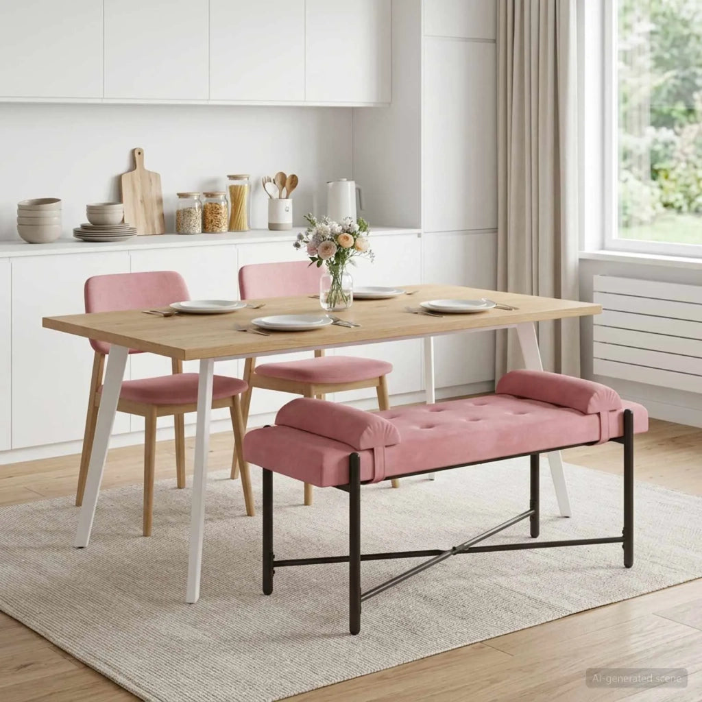Panchina con bottoni e cuscini Rosa 110 x 40 x 46 cm Velluto 42038389